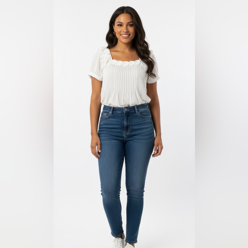 Tryst White Ruffled Cap Sleeve Blouse